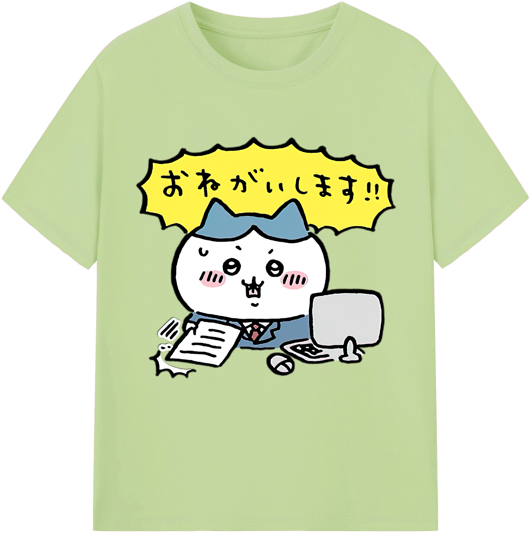 （画像用） ちいかわ ハチワレ Chii-kawa hachiware 綿100％半袖Tシャツ（フロントプリント）